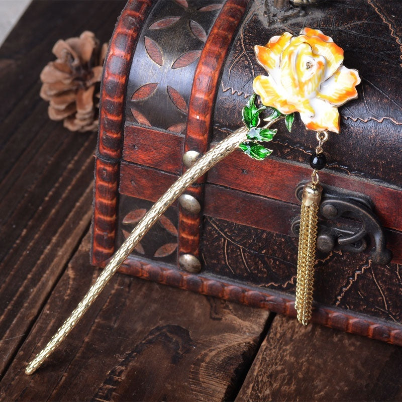 Vintage Rose Tassel Hair Pin | Elegant Flower Hair Stick