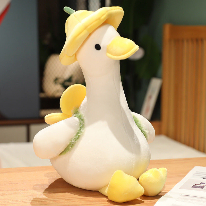 Cute Duck Plush with Flower Hat | Soft Stuffed Animal