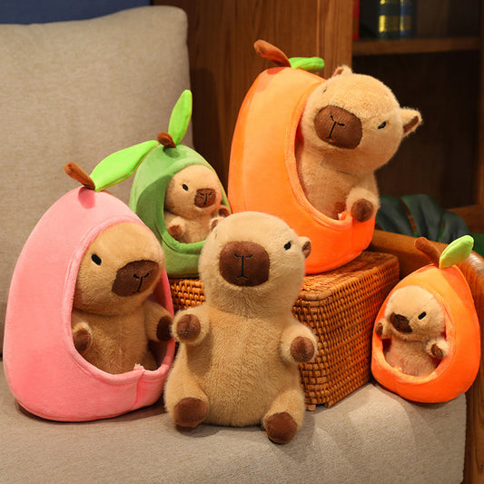 Cute Capybara Plush in Fruit Pouch | Soft Stuffed Animal