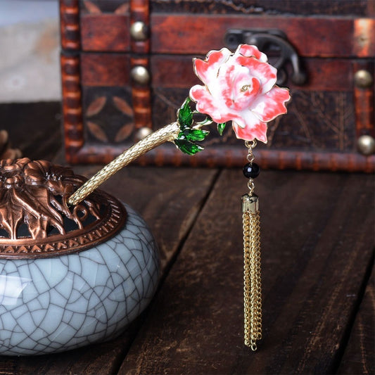 Vintage Rose Tassel Hair Pin | Elegant Flower Hair Stick