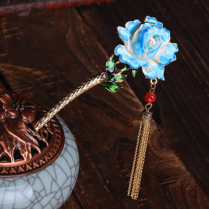 Vintage Rose Tassel Hair Pin | Elegant Flower Hair Stick