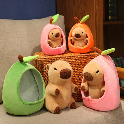 Cute Capybara Plush in Fruit Pouch | Soft Stuffed Animal