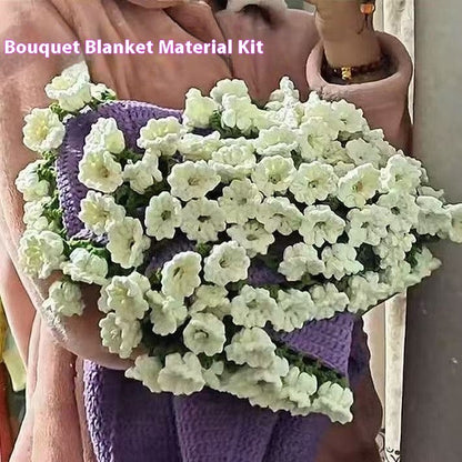 handmade crochet blanket folded to look like a stunning bouquet of lily