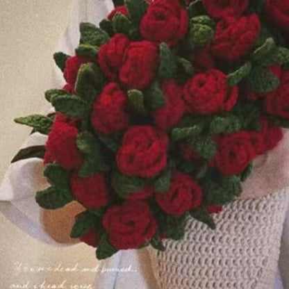 handmade crochet blanket folded to look like a stunning bouquet of roses standing