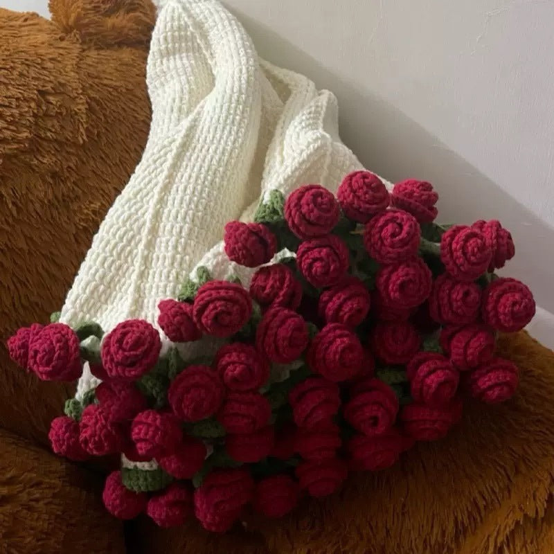 Handmade blanket rolled like a stunning bouquet of roses