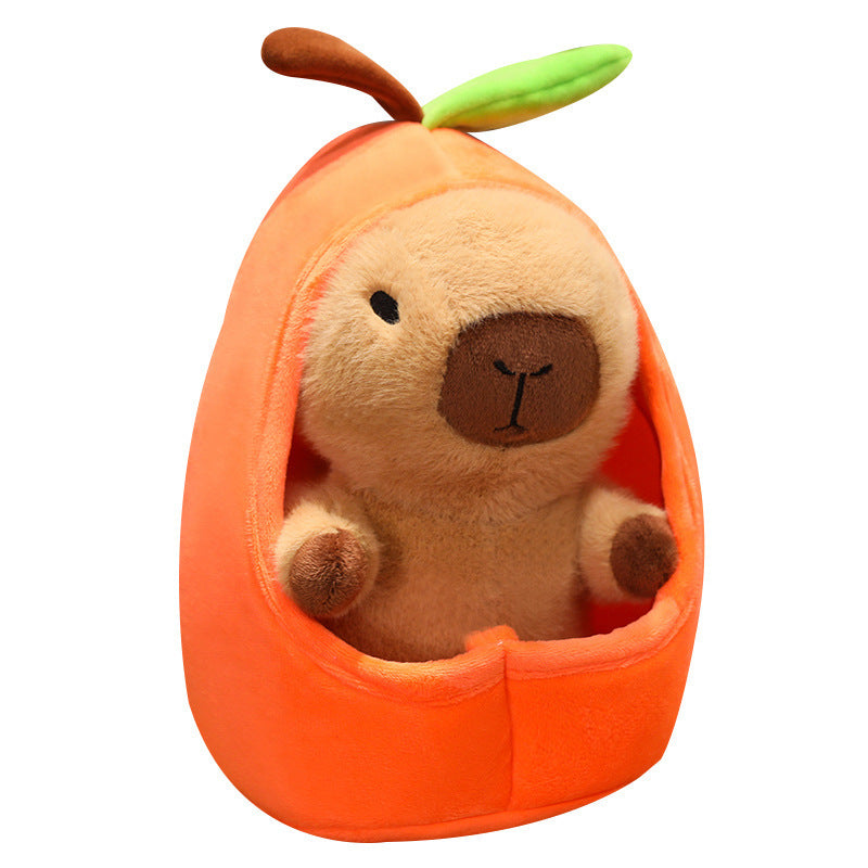 Cute Capybara Plush in Fruit Pouch | Soft Stuffed Animal