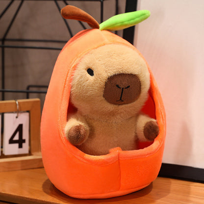 Cute Capybara Plush in Fruit Pouch | Soft Stuffed Animal