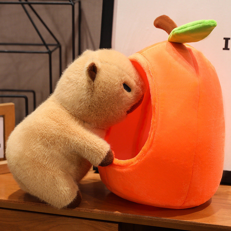 Cute Capybara Plush in Fruit Pouch | Soft Stuffed Animal