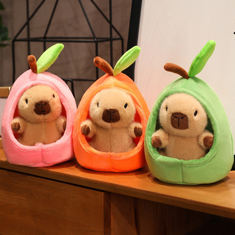 Cute Capybara Plush in Fruit Pouch | Soft Stuffed Animal