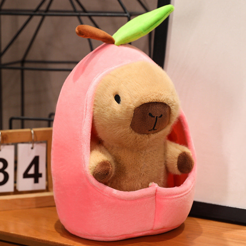 Cute Capybara Plush in Fruit Pouch | Soft Stuffed Animal